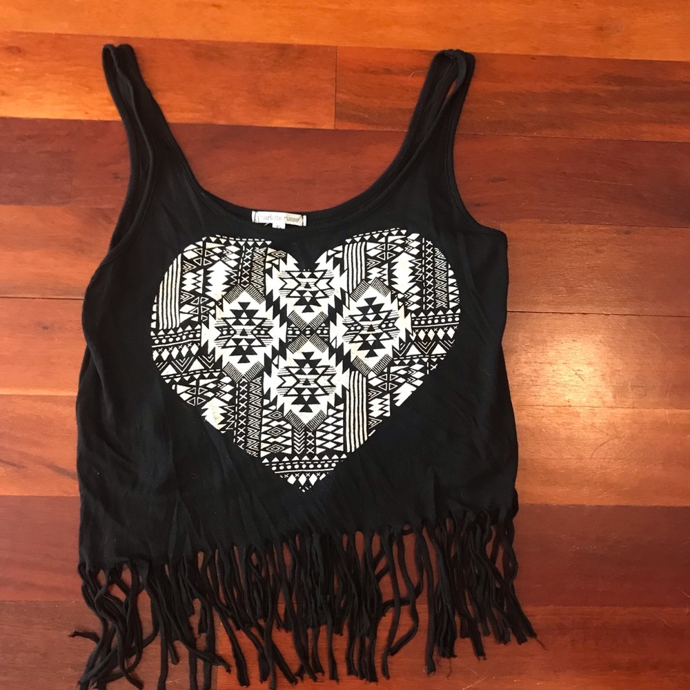 2/$12.. Boho fringe tank top with heart design